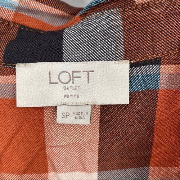 LOFT Women’s Button Front Plaid Flannel Brown Tone size PS - Picture 2 of 3